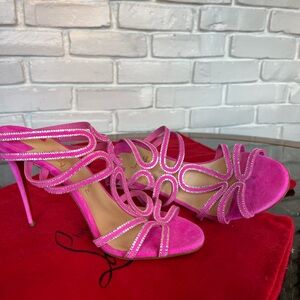Christian Louboutin Renee Strass crystal suede strappy heels with dust bags